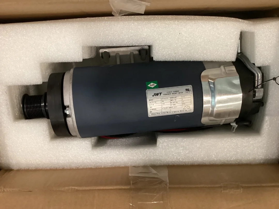 Replacement DC drive motor for a StairMaster StepMill, packed in foam in its shipping box